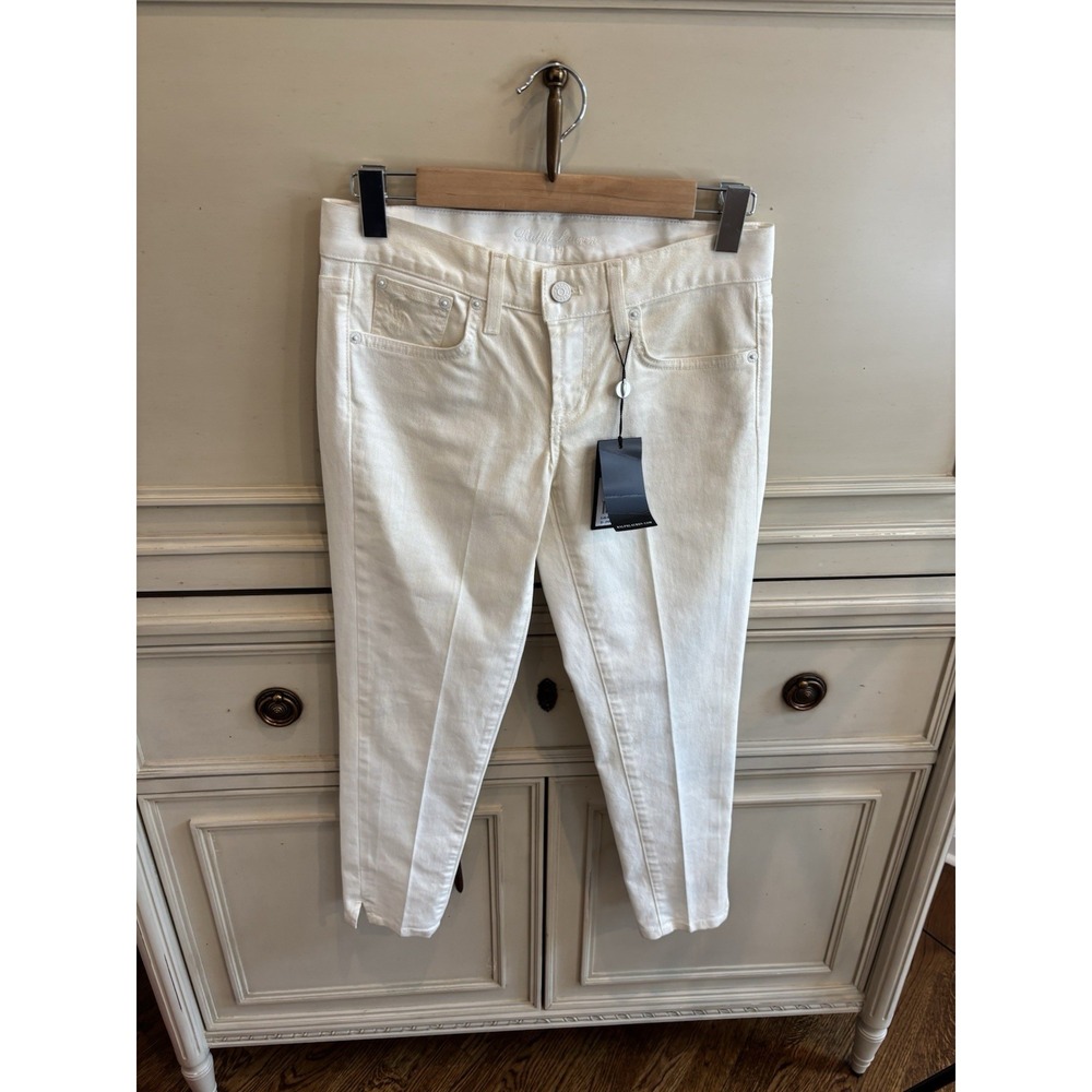 Ralph Lauren 379 Pearlized Cream Stretch Denim Jeans‎ Iridescent Coat 26 NWT
